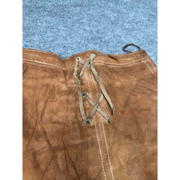 Vintage Brown Suede Leather Mini Skirt LaceUp Back Zipper Front Green Lining 70s - Picture 12 of 14